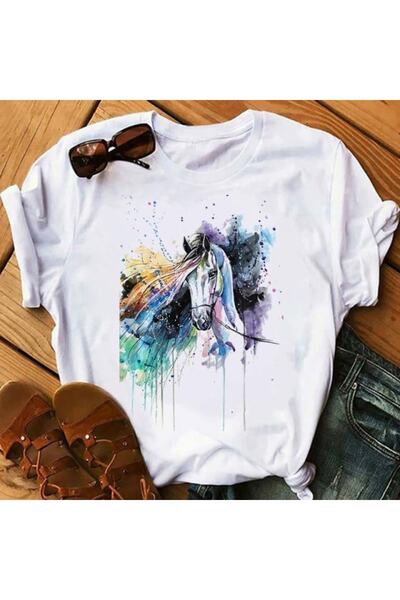 GALASHOP تي شيرت نسائي بطبعة رأس الحصان موديل 28