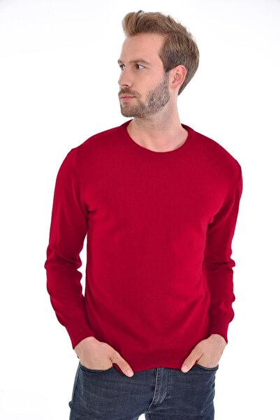 Çizgi Triko Men's Zero Collar Angora Rabbit Wool Claret Red Sweater Regular Fit