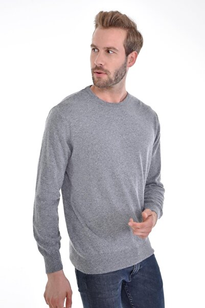Çizgi Triko Men's Zero Collar Angora Rabbit Wool Gray Sweater Regular Fit