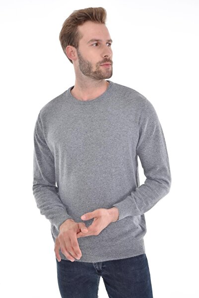 Çizgi Triko Men's Zero Collar Angora Rabbit Wool Gray Sweater Regular Fit