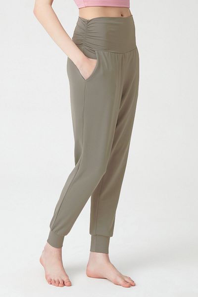 LOS OJOS Khakifarbene, elastische Taille, Shalwar-Look, Haremshose, Yoga-Jogginghose