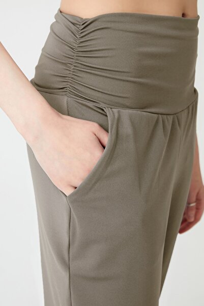 Los Ojos Khaki elastický pas Shalwar Look Haremové kalhoty Jóga Joggers