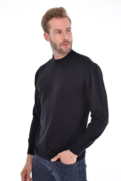 Çizgi Triko Ανδρικό πουλόβερ Half Fisherman Angora Rabbit Wool Μαύρο πουλόβερ κανονική εφαρμογή