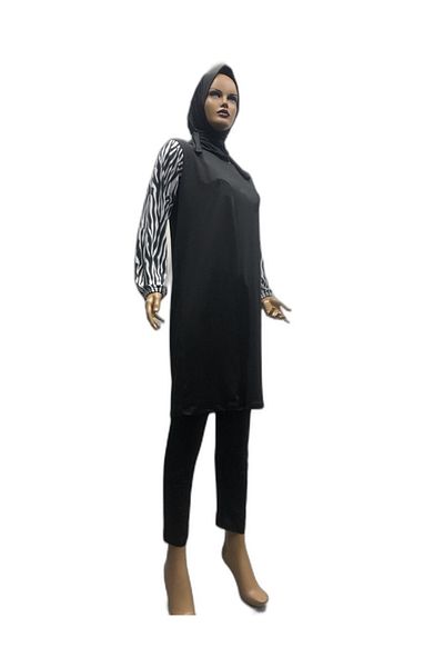 eflin Women's Hijab Clothing Hijab Swimsuit Zebra Patterned Black-white