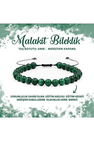 Deniz Doğal Taş Sertifikalı Malakit 6mm Merdiven Kapama Doğal Taş Bileklik