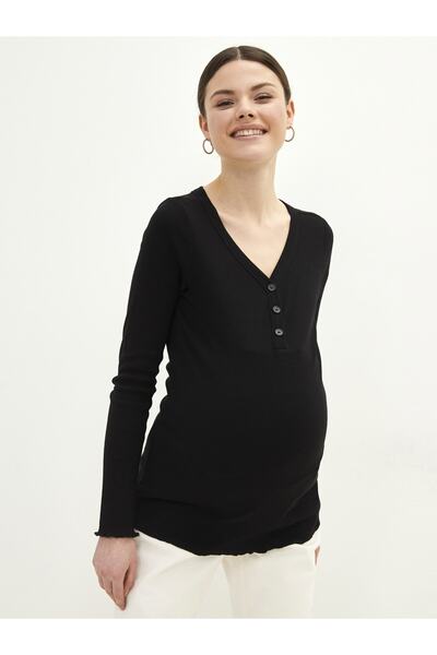 LC Waikiki Tricou de maternitate uni cu decolteu în V cu mânecă lungă
