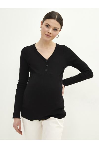 LC Waikiki Tricou de maternitate uni cu decolteu în V cu mânecă lungă