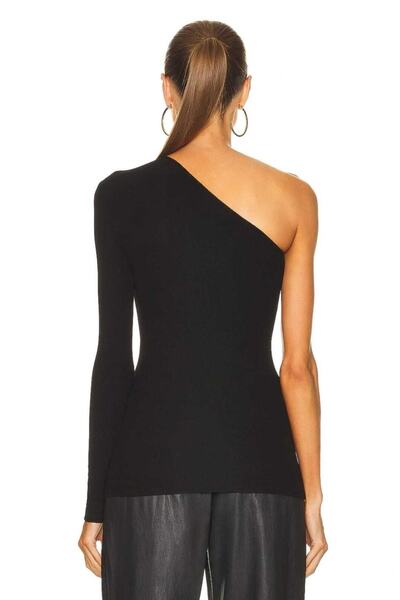 Zagrep Γυναικεία μαύρη μονόμανικη μεταξωτή μπλούζα ζέρσεϊ