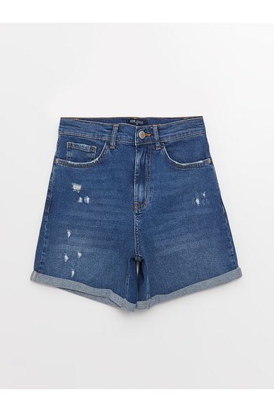 LC Waikiki Pantaloni scurți de jeans pentru femei, cu croială standard, cu detaliu rupt