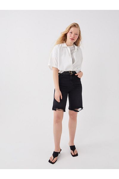LC Waikiki Damen-Jeansshorts mit hoher Taille – Standard-Passform