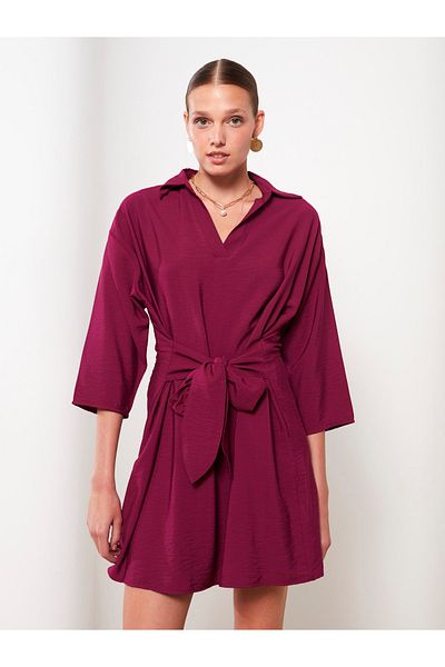 LC Waikiki Einfarbiges Damenkleid mit Hemdkragen