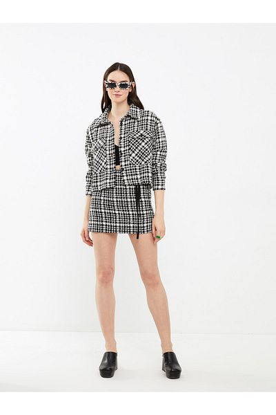 LC Waikiki Karierter Damen-Shortsrock mit Reißverschluss in der Taille