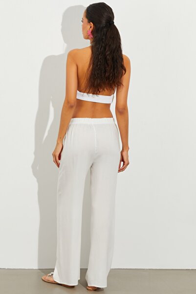 Cool & Sexy Γυναικείο Λευκό Παντελόνι Palazzo BTN501