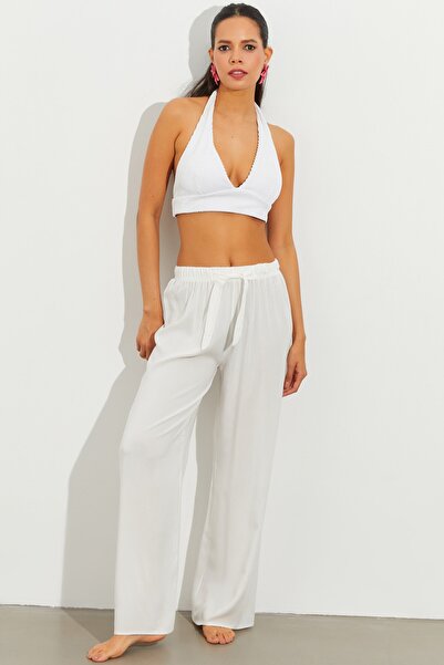 Cool & Sexy Γυναικείο Λευκό Παντελόνι Palazzo BTN501