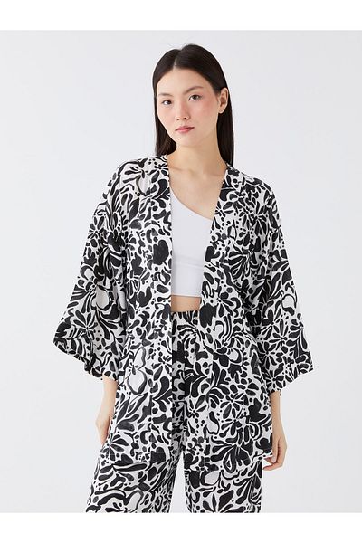 LC Waikiki Kimono de damă supradimensionat cu mânecă lungă cu model cu guler șal