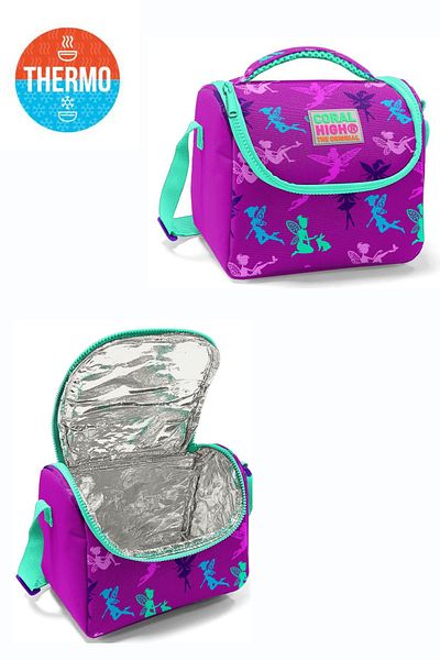 Coral High Roz închis, verde apă, model de zână, rucsac de școală cu patru compartimente, cutie de prânz, geantă de creion