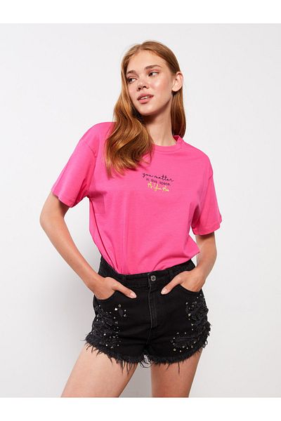LC Waikiki Bedruckte Rodeo-Jeansshorts mit hoher Taille und Standardpassform für Damen