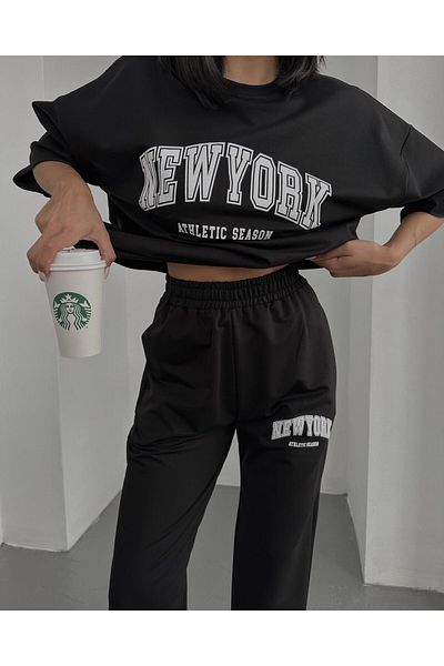 Machetta Set de trening tricou oversize cu imprimeu New York sezon atletic