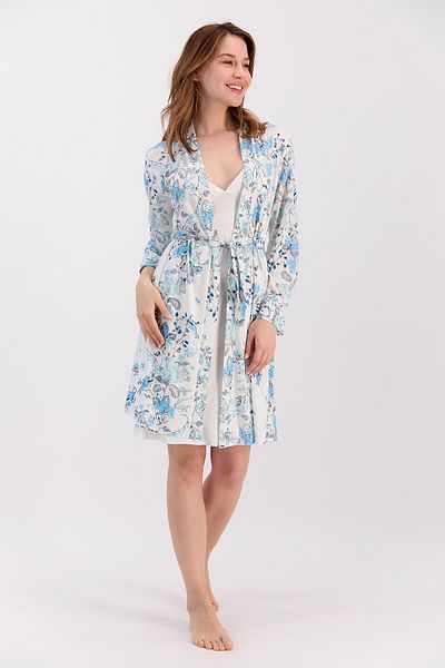Arnetta Γυναικείο Σετ Νυχτικό Νυχτικό Μπλε Floral Μπλε εγκυμοσύνης