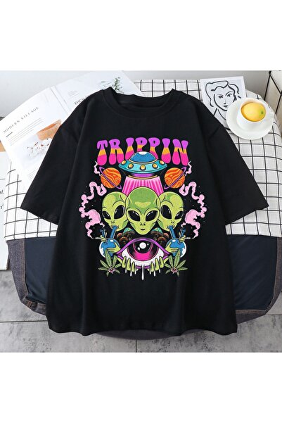 Cosmic Alien Print grunge T-shirt 2