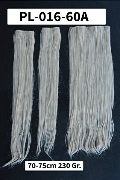 Genel Markalar Platin Buz Beyazı Düz Uzun Yarım Ay Saç – 3 Parça Çıt Çıt 75cm...