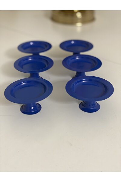 Elzem Dekoratif Mavi Renk 6 Lı Makaronluk Kahve Yanı Sunumluk Lokumluk