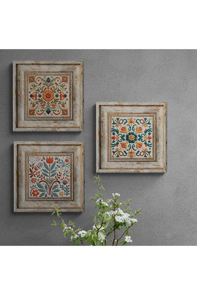 TekTablo Eskitme Çerçeveli Ahşap Tablo Seti 3 Parça
