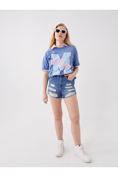 LC Waikiki Dámské džínové šortky Standard Fit s roztrhanými detaily