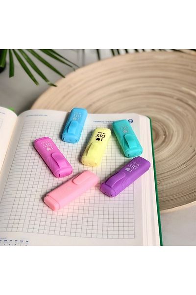 hediyeofisi Mini Highlighter 6-Piece Student Marking Pen - Pastel Colors Ho0184