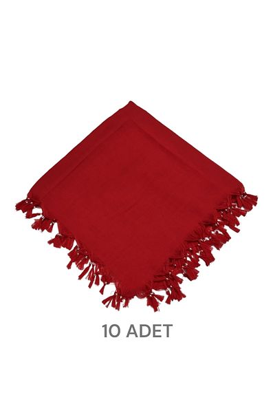 Gülsoy Women's Disassembly Beaded Scarf Handcrafted Cotton Cheesecloth Red 10 Pieces 110cm X 110cm