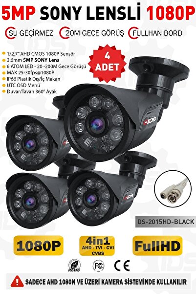 IDS 5mp Sony Lensli 1080p Fullhd 6 Atom Led Gece Görüşlü Su Geçirmez Güvenlik Kamerası 4 Adet 2015-black