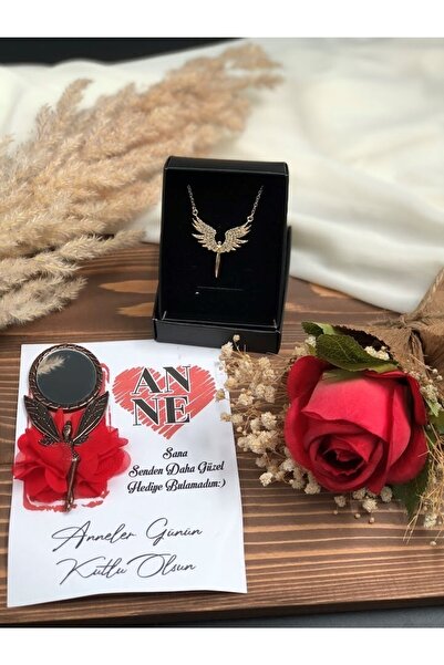 Denseden Melekli El Aynası Ve Kolye Ve Demet Anneler Günü Hediyesi, Iyiki Var...