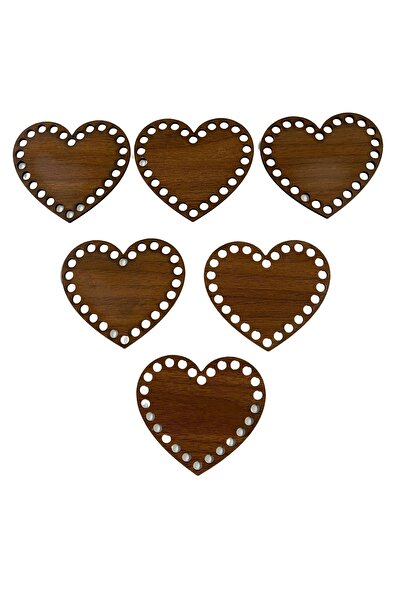 aladepo كوستر خشب (مع قلب) (10 سم) لون جوزي مخرم 6 قطع