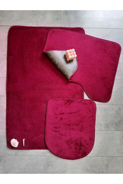 Bonny Home Σετ χαλιών μπάνιου 3 τεμαχίων από απλό δαμάσκηνο, αντιολισθητικό σετ καθισμάτων τουαλέτας που πλένεται με δερμάτινη βάση