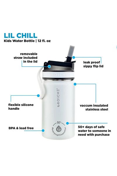 Grosche Lil Chill Insulated Children's Water Bottle White 360 Ml