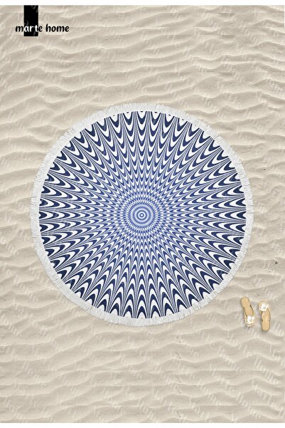 Marte Home منشفة الشاطئ ذات الشرابة المستديرة باللون الأزرق الداكن من الوهم