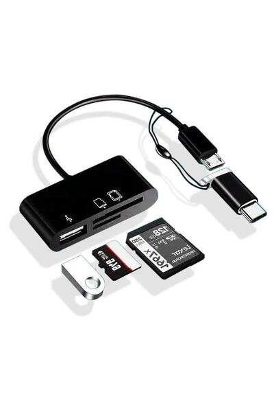 Temiz Pazar Type-c Micro Usb 3in1 Sd Micrsd Kart Okuyucu Otg Çevirici Kablosu