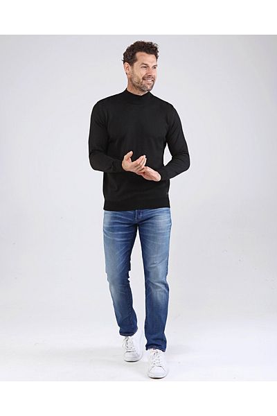 Çizgi Triko Ανδρικό μισό ζιβάγκο, βαμβακερό πλεκτό, μαύρο πουλόβερ με μοτίβο, ελαστικό μανίκι και μέση