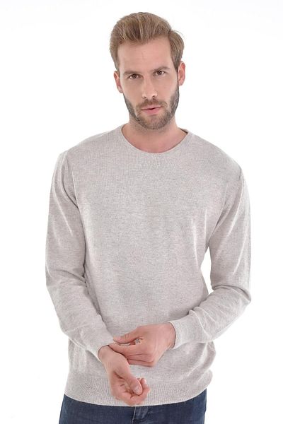 Çizgi Triko Ανδρικό πουλόβερ με λαιμόκοψη Angora Rabbit Beige κανονική εφαρμογή