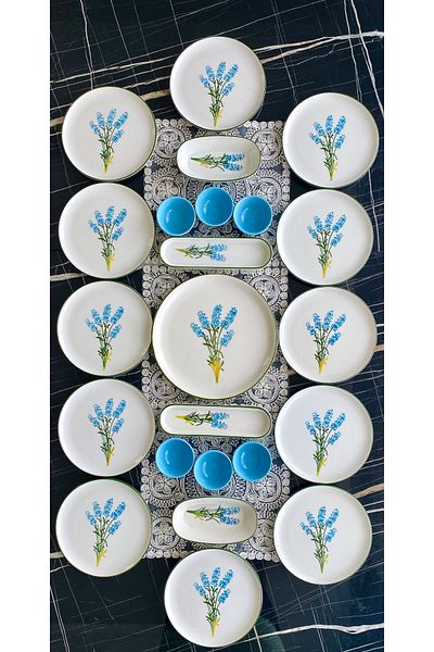 VENÜS HOME DECORATION Sümbül Model 23 Piece Turquoise Breakfast Set for 12 Persons