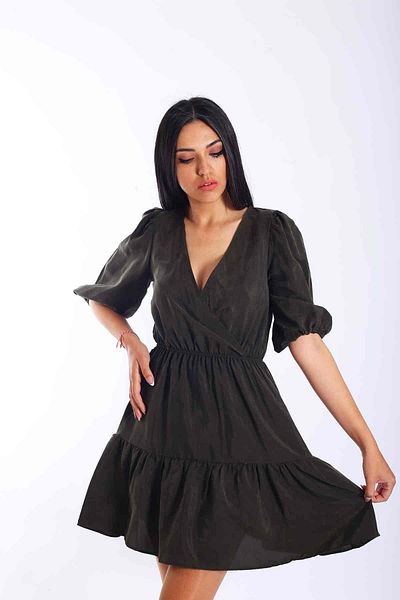 Blues Outlet Γυναικείο φόρεμα με διπλό γιακά-χακί πράσινο