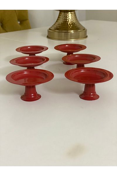Elzem Decorative Red Color 6-Piece Turkish Delights, Macaroons and Coffee Serving Dishes