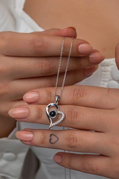 Nereze 925 Ayar Gümüş Rodyum Kaplama 100 Dide Seni Seviyorum Kalpli Kolye