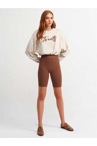 GRİLAND Braune gerippte Bikershorts-Strumpfhose für Damen
