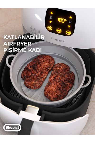 SHOPİST Foldable Airfryer Cooking Bowl Gray Silicone Cooking Set Suitable for All Devices Up to 6 Liters