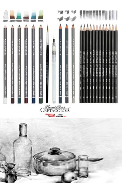 GLANCE Cretacolor 6-Piece Aquarell Waterable Brush Cretacolor Studioline 12-Piece Graduated Pen Set