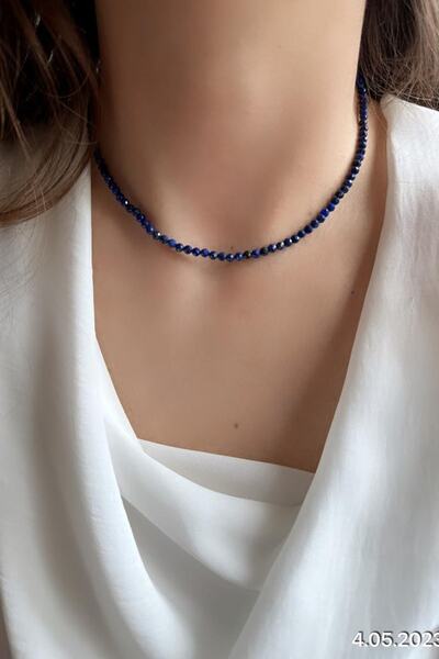 Serline Desing 925 Gümüş Ayar Patentli- Doğaltaş Lapis Taşı Kolye (4 Mm)