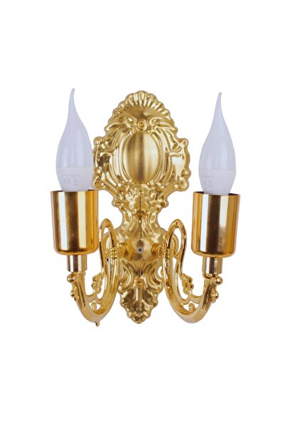 Dekovien Metal Gold Kaplama Duvar Aplik Iki Kollu Klasik Saray Model Ap0001