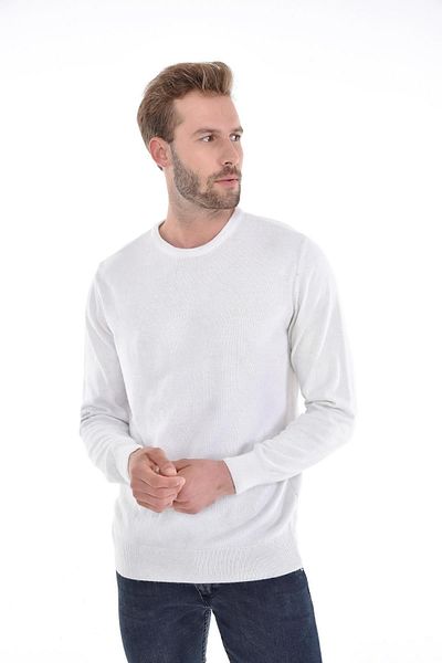 Çizgi Triko Ανδρικό πουλόβερ με λαιμόκοψη Angora Rabbit Wool White με κανονική εφαρμογή