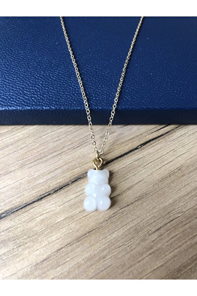 Stoneday Beyaz Renk Jelibon Ayıcık Figürlü Gold Kaplama Zincir Kolye